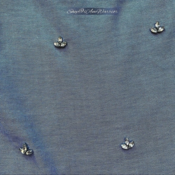 Talbots hand applied fleur rhinestone embellished chambray top *shop@iamwarrior - Picture 4 of 9